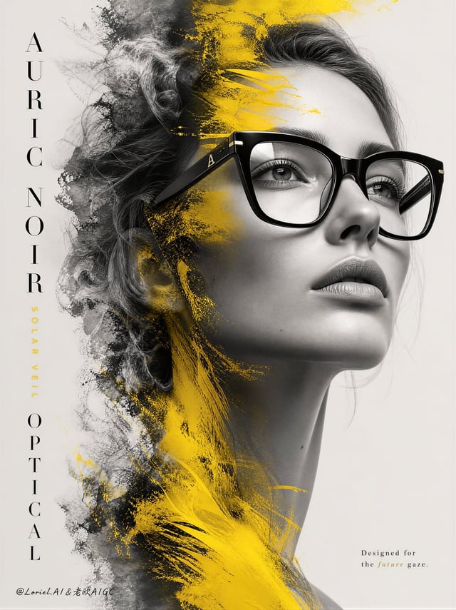 Create the second poster in the same flagship optical campaign series for the premium fashion eyewea