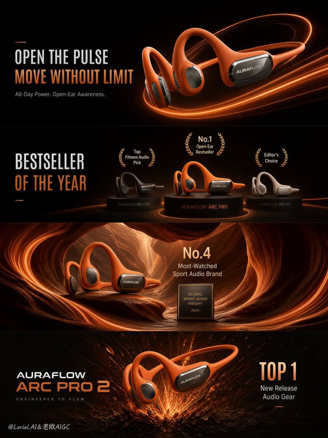 Create a Cannes-level flagship long-form product advertising poster for an original premium open-ear