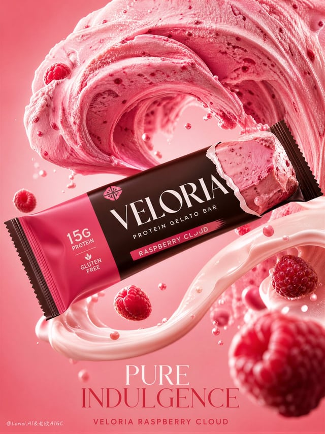 Create a Cannes-level flagship advertising poster for an original premium functional dessert brand n