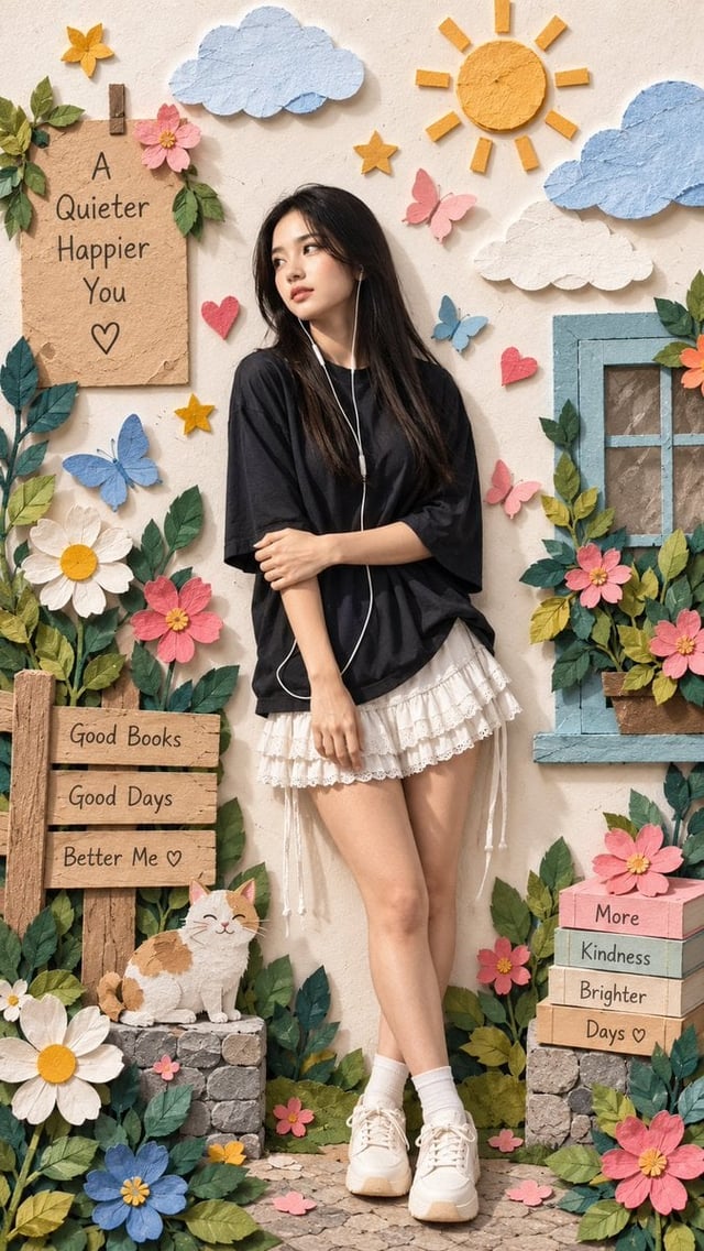 Create a premium photorealistic handcrafted paper-craft / 3D paper collage artwork in a vertical 9:1
