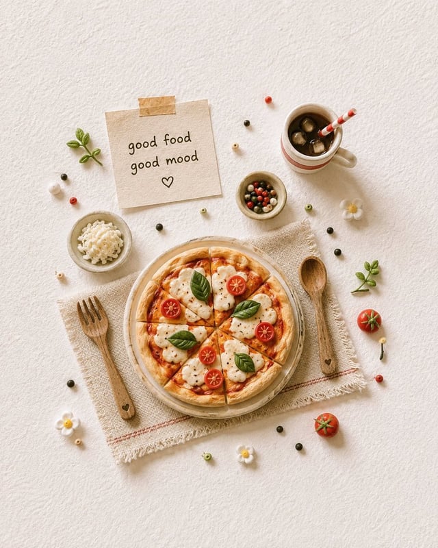 Create a charming handcrafted miniature food scene featuring [Food Dish] as the main focal point. Ar