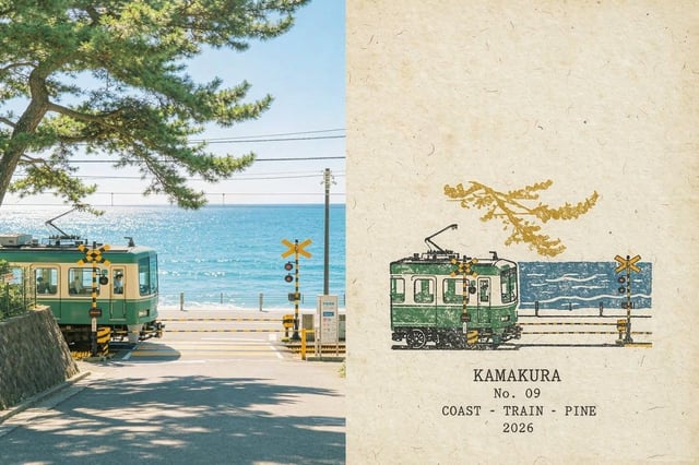 Create a premium vintage travel postcard/editorial poster inspired by the reference images. Use a sp