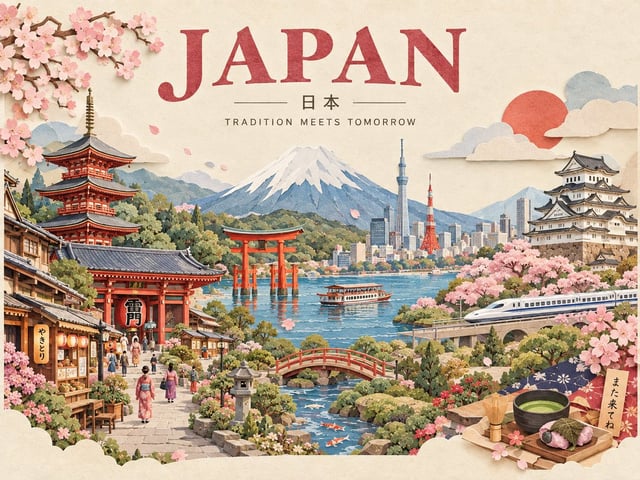 Create a charming handcrafted 3D paper-cut travel poster representing [Destination]. Build the entir