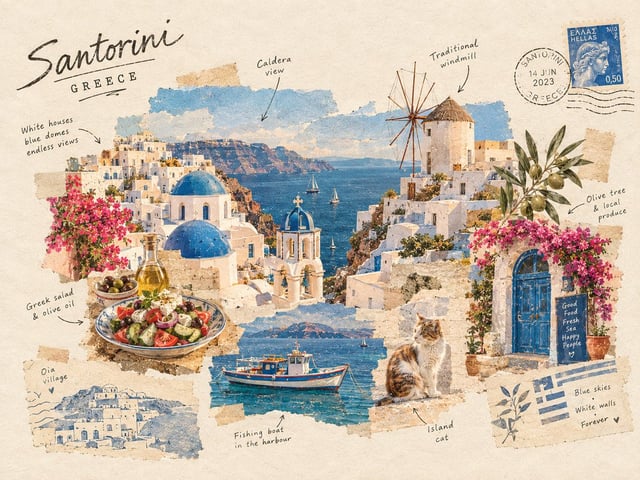 Create a charming handmade travel collage representing [City Name].
