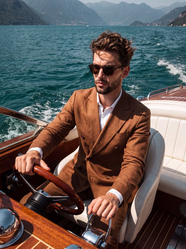 A confident young handsome male sits upright with a slight lean forward, angled forty-five degrees t