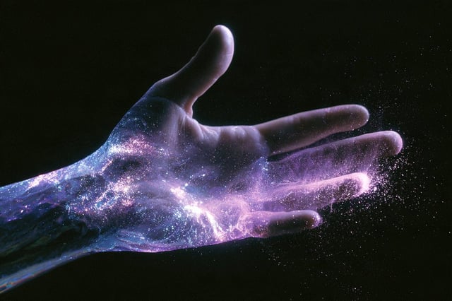 A Quantum Holographic Disintegration of [Subject], where the form appears to dissolve into particles