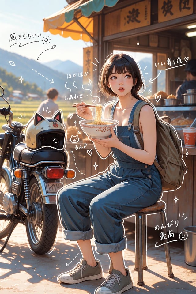画像の上に手描き風のオーバーレイを加えて。仕上がりは、おしゃれで、肩の力が抜けた、さりげなくカジュアルな雰囲気にして。描画ルール：ペンで描いたような白色の手描き線を使う。ラフで少しいびつな、一筆書き風