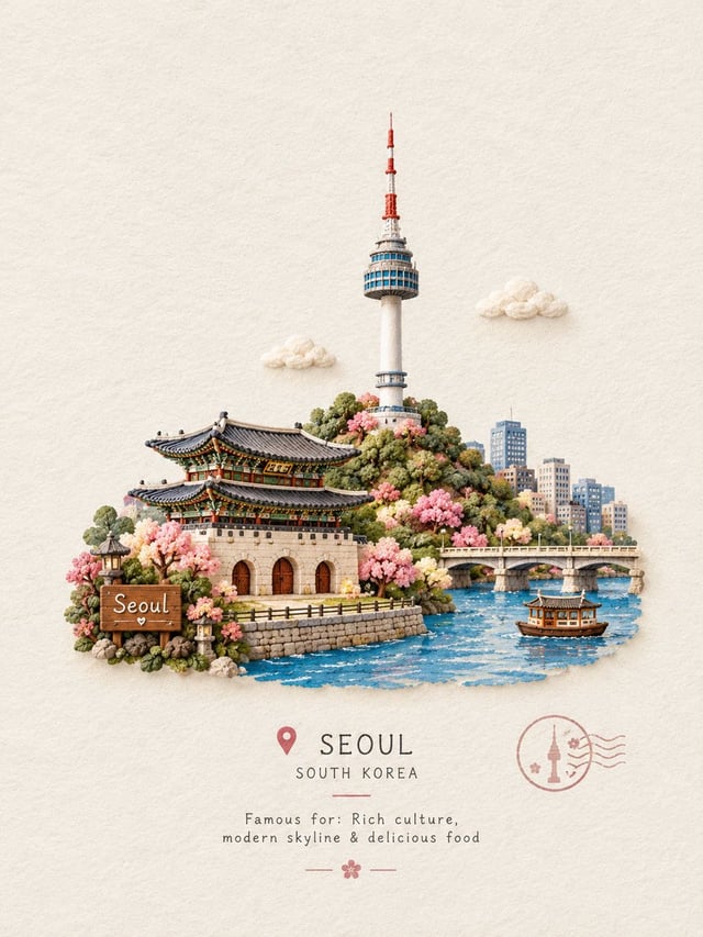 Create a charming handcrafted miniature travel scene featuring [Iconic Structure] as the main focal 