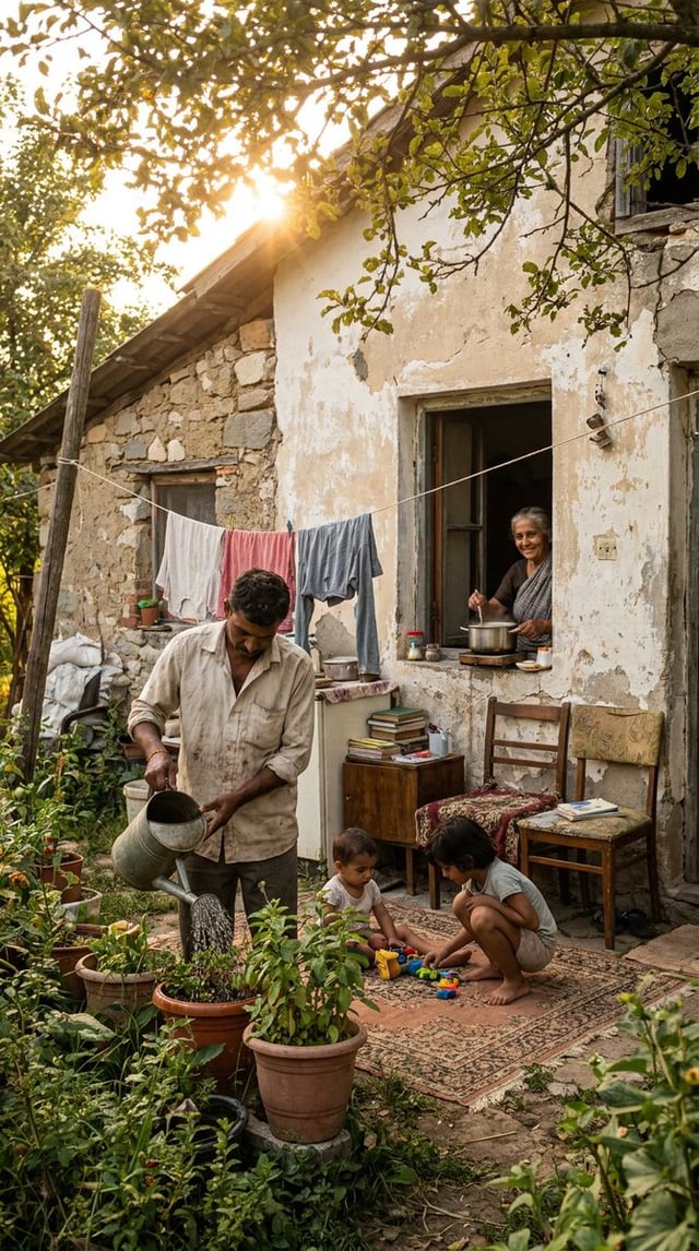 Ultra-realistic candid photograph of a middle-class South Asian family having a peaceful Sunday morn