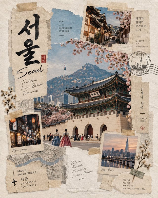 Create a highly realistic Japanese washi-tape travel collage featuring the iconic landmark of [City]