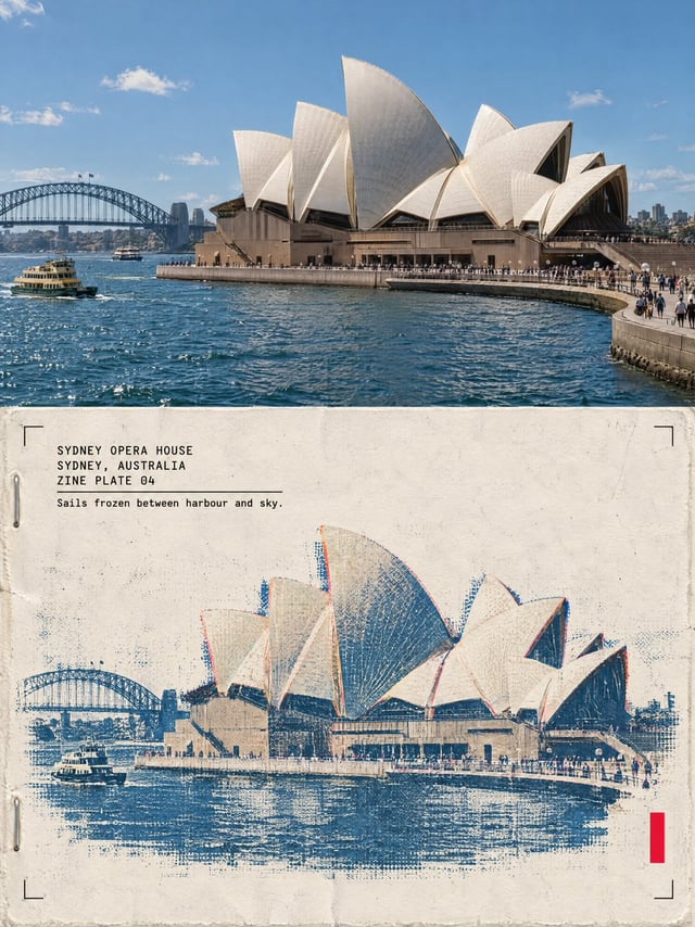 One poster, 3:4 vertical canvas. Split into two roughly equal zones — a realistic photograph on top,