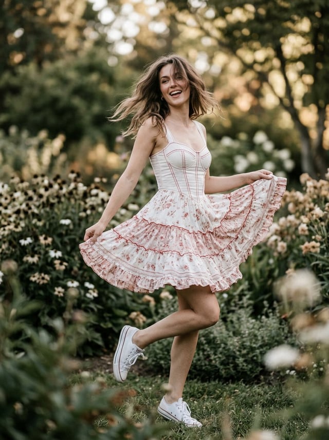 Create a high-resolution, full-body image of a woman.  She is dramatically posing in a white and lig