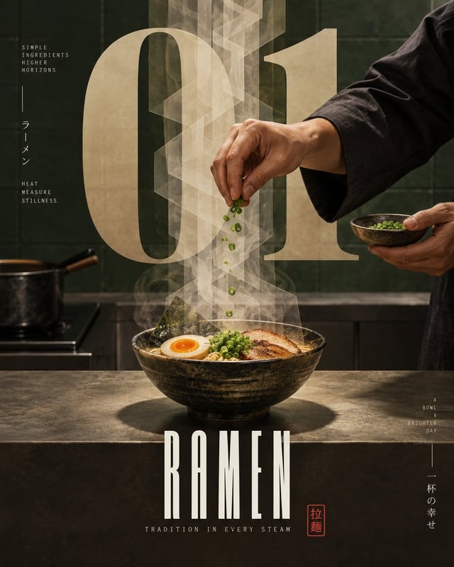 Vertical 4:5 editorial food poster featuring a single plate of handmade steamed dumplings arranged o
