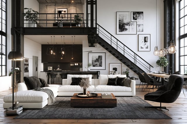 A Monochrome Industrial Elegance depiction of [Subject], blending sleek modern design with raw indus