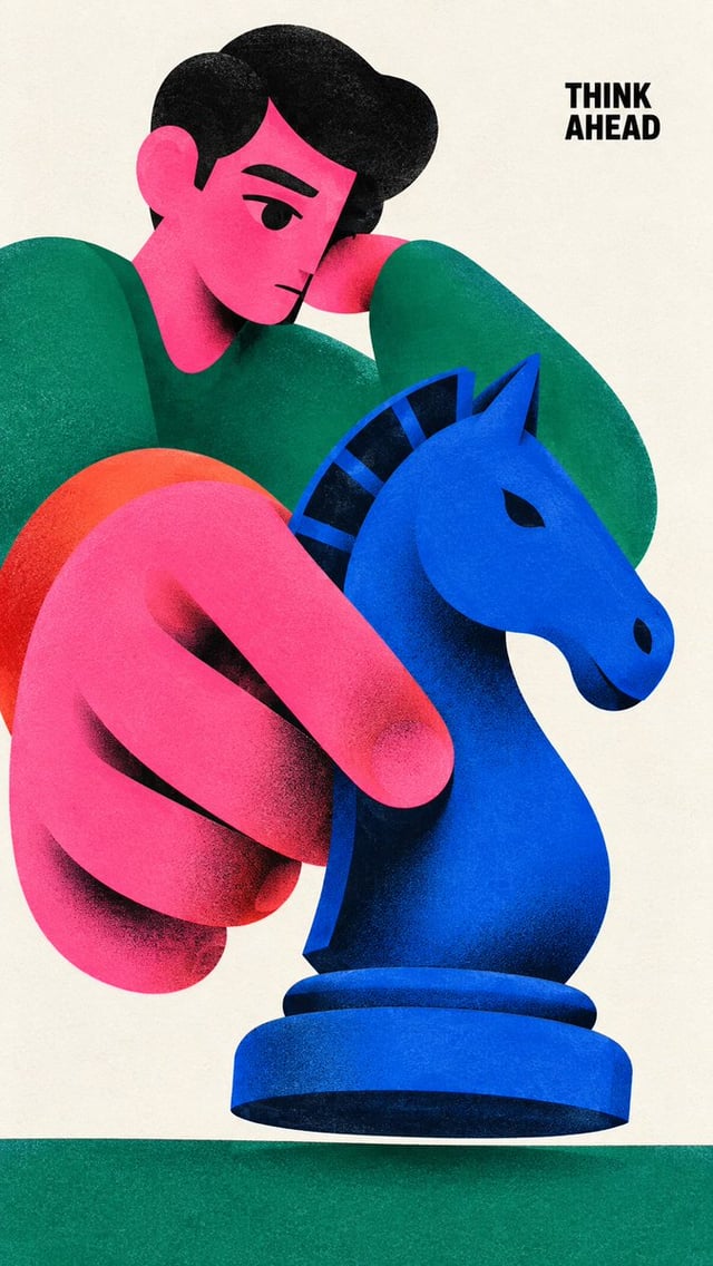 Create a finished editorial character poster, 9:16, edge-to-edge warm off-white paper. Flat geometri