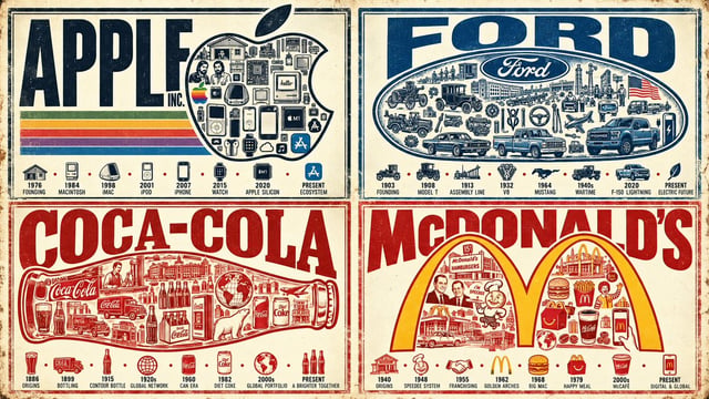 2x2 grid, 16:9, do this for 4 x fortune 500 companies: -- Input: [Subject]
