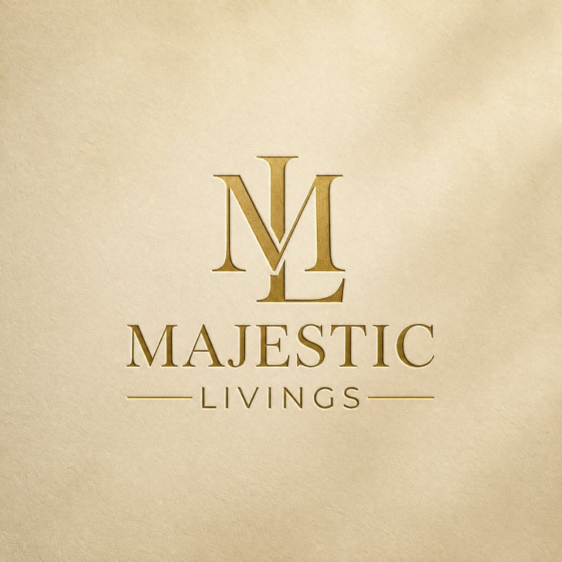 Create a premium luxury brand identity presentation using the uploaded Majestic Livings logo as the primary focus. Pr...