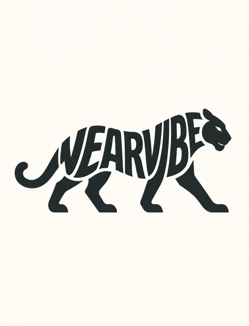 Design a clever typography logo where the brand name WEARVIBE merges together to form the silhouette of a [ANIMAL/OBJ...