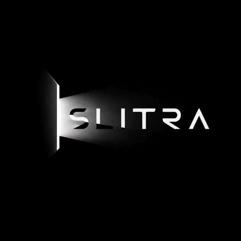 Create a premium black-and-white optical logo for a fictional brand. Use a pure black background, white/gray logo ele...
