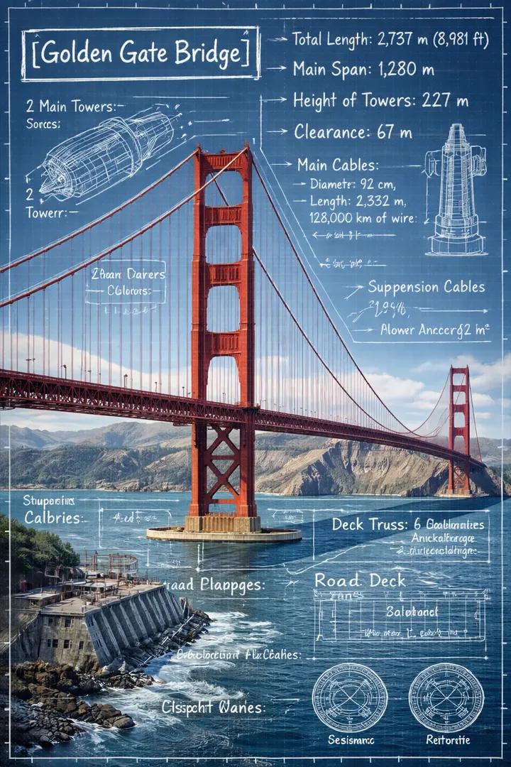 Create an infographic image of LANDMARK, combining a real photograph of the landmark with bluepr... thumbnail 2