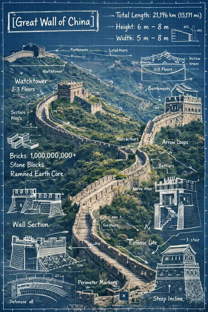 Create an infographic image of LANDMARK, combining a real photograph of the landmark with bluepr... thumbnail 4