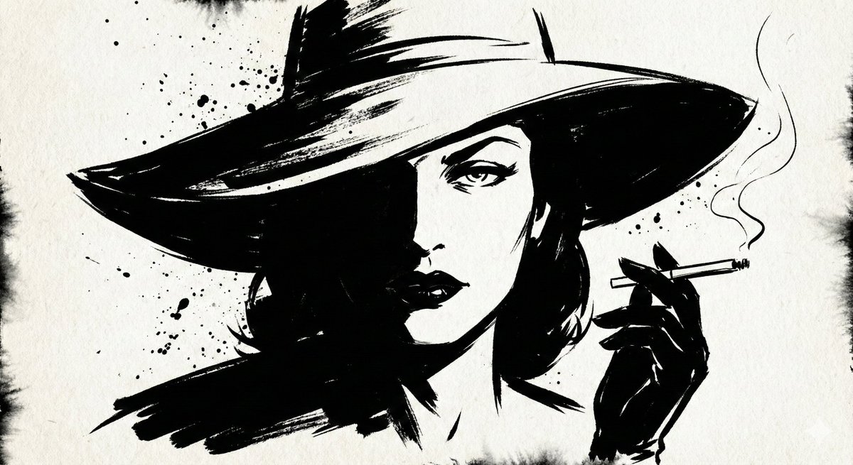 High-contrast Ink Noir Portrait OF Subject, Illustrated Entirely With Expressive sample 1