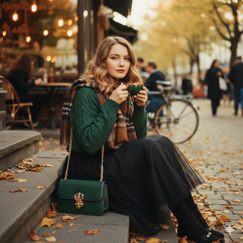 Cinematic 1970s-inspired Fashion Portrait OF A Graceful Young Woman Seated sample 2