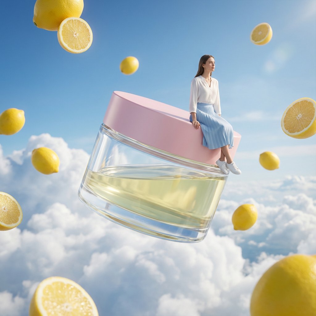 Premium Minimalist Skincare Product Photography. A Translucent Pink Liquid Cleanser sample 3