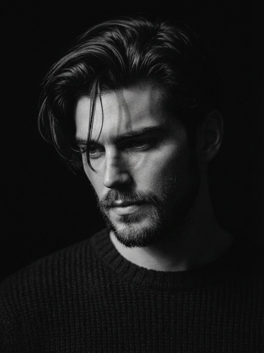 Close-up Black And White Portrait OF A Man Use Image sample 1