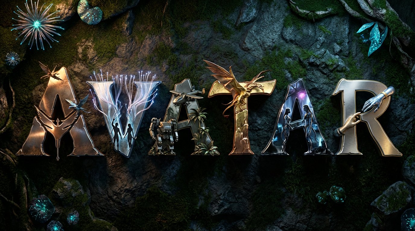 High-quality 3D Metallic Typography Composition OF The Title Subject, Set sample 1