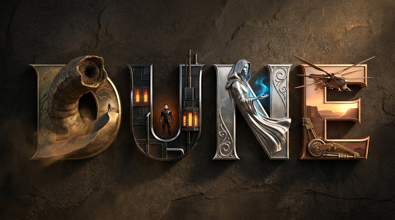 High-quality 3D Metallic Typography Composition OF The Title Subject, Set sample 2