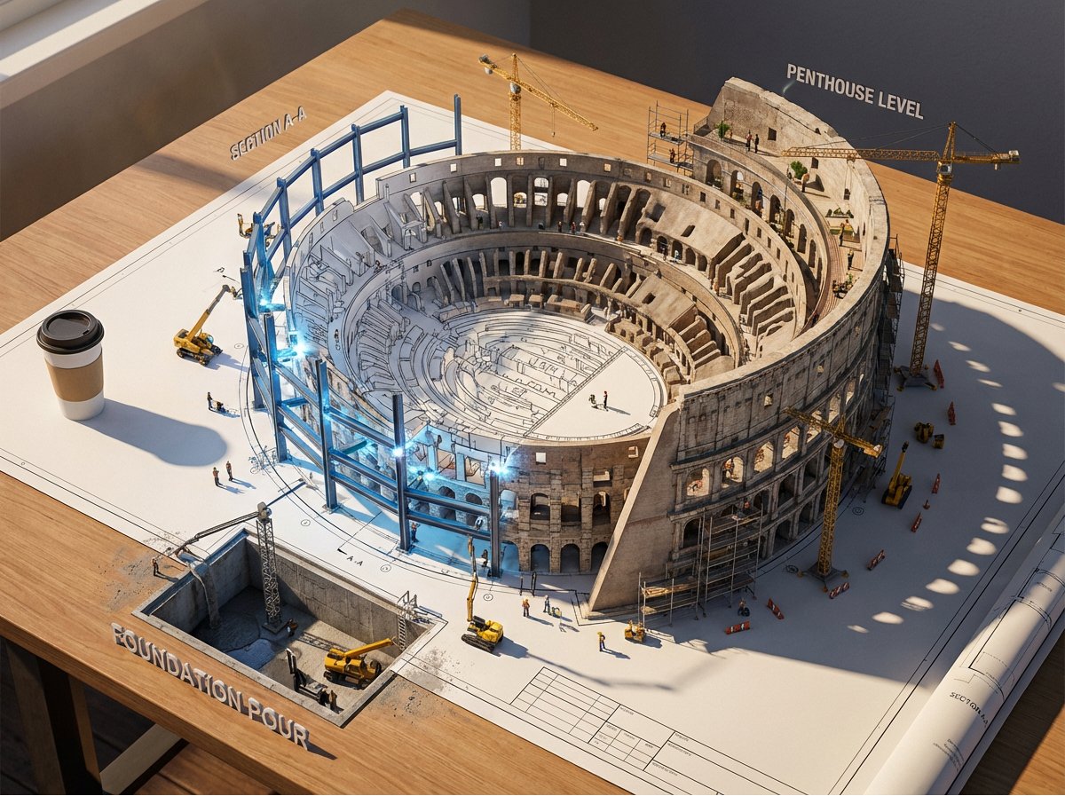 Epic 3D Scene: A Massive Architectural Blueprint OF Subject Pinned sample 3