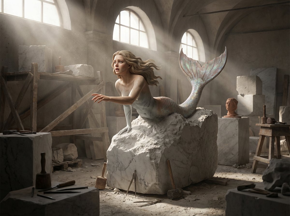 Half-finished Marble Sculpture IN A Dusty Renaissance Workshop, With The sample 3