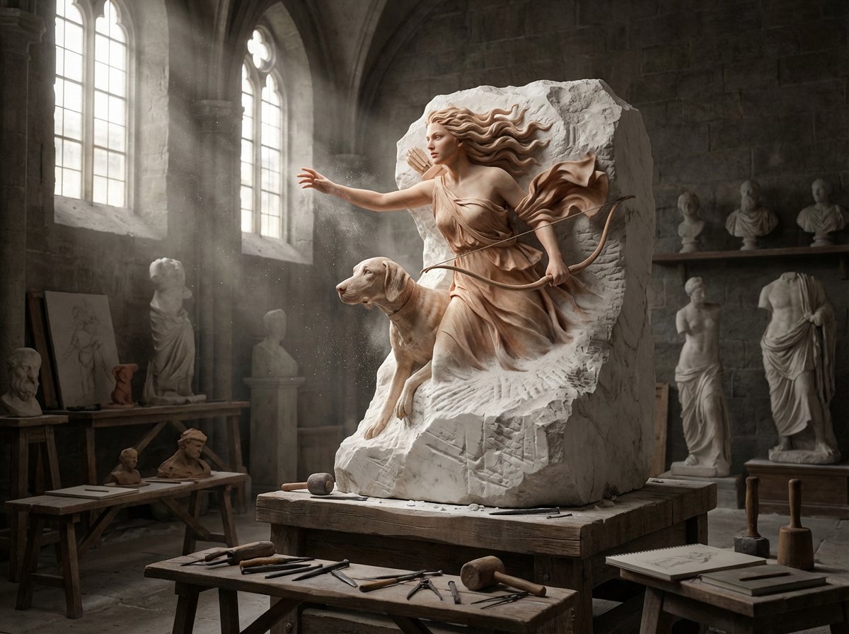 Half-finished Marble Sculpture IN A Dusty Renaissance Workshop, With The sample 4