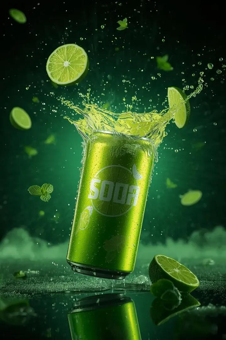 - Ultra-cinematic Beverage Advertising Shot OF A Sparkling Lime Soda sample 2