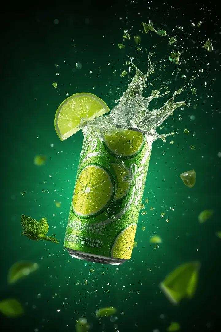 - Ultra-cinematic Beverage Advertising Shot OF A Sparkling Lime Soda sample 3