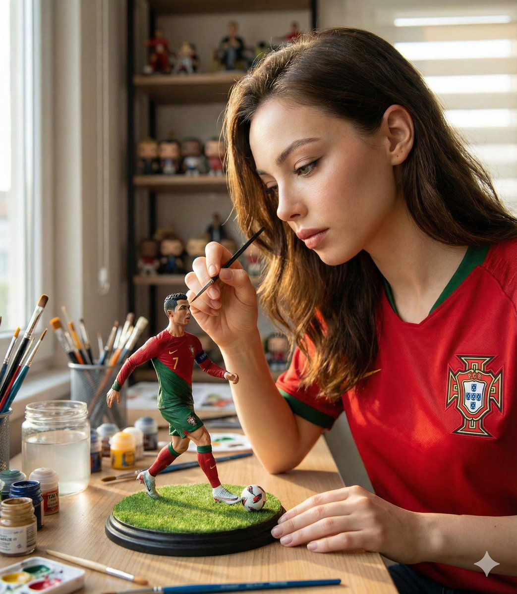 Hyper-realistic Cinematic Scene OF A Woman Carefully Painting A Miniature sample 1