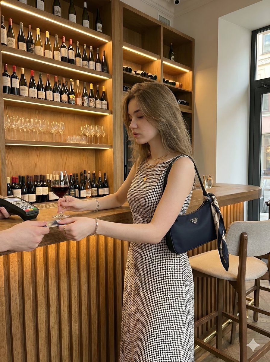 Young Beautiful Woman With Long Wavy Hair, Elegant Sleeveless Polka sample 2