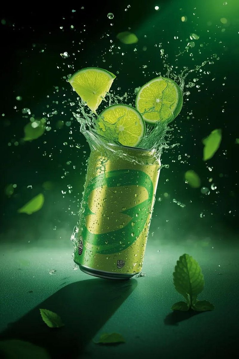 Hyper-realistic Commercial Product Shot OF A Refreshing Lime Soda Can sample 1