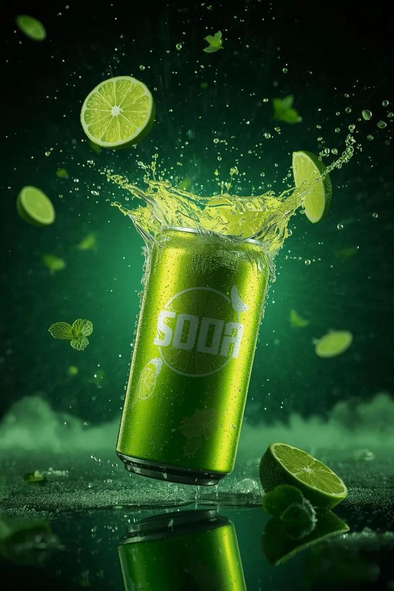 Hyper-realistic Commercial Product Shot OF A Refreshing Lime Soda Can sample 2