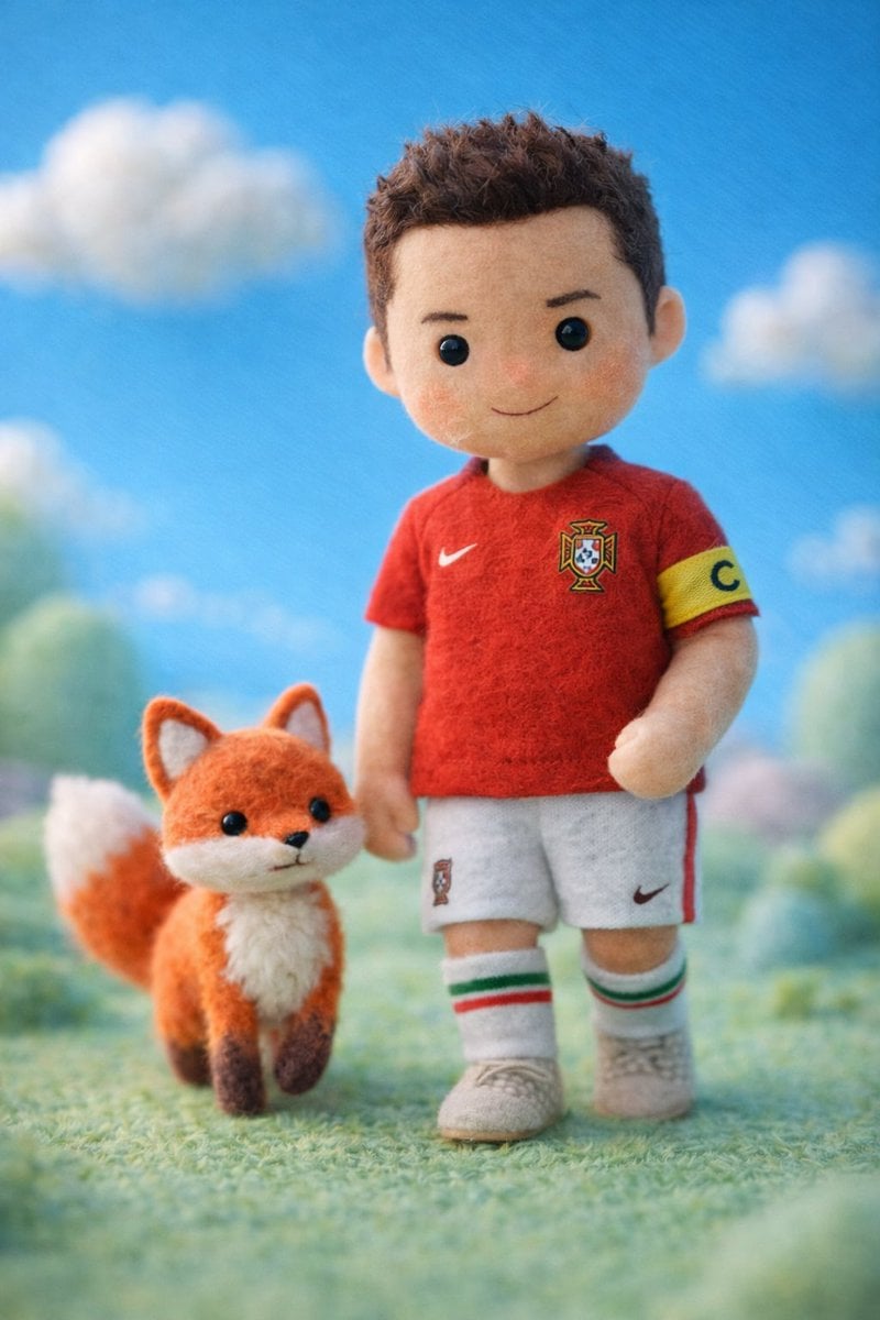 A handcrafted felt miniature illustration of Celebrity reimagined as a soft wool doll character.... thumbnail 2