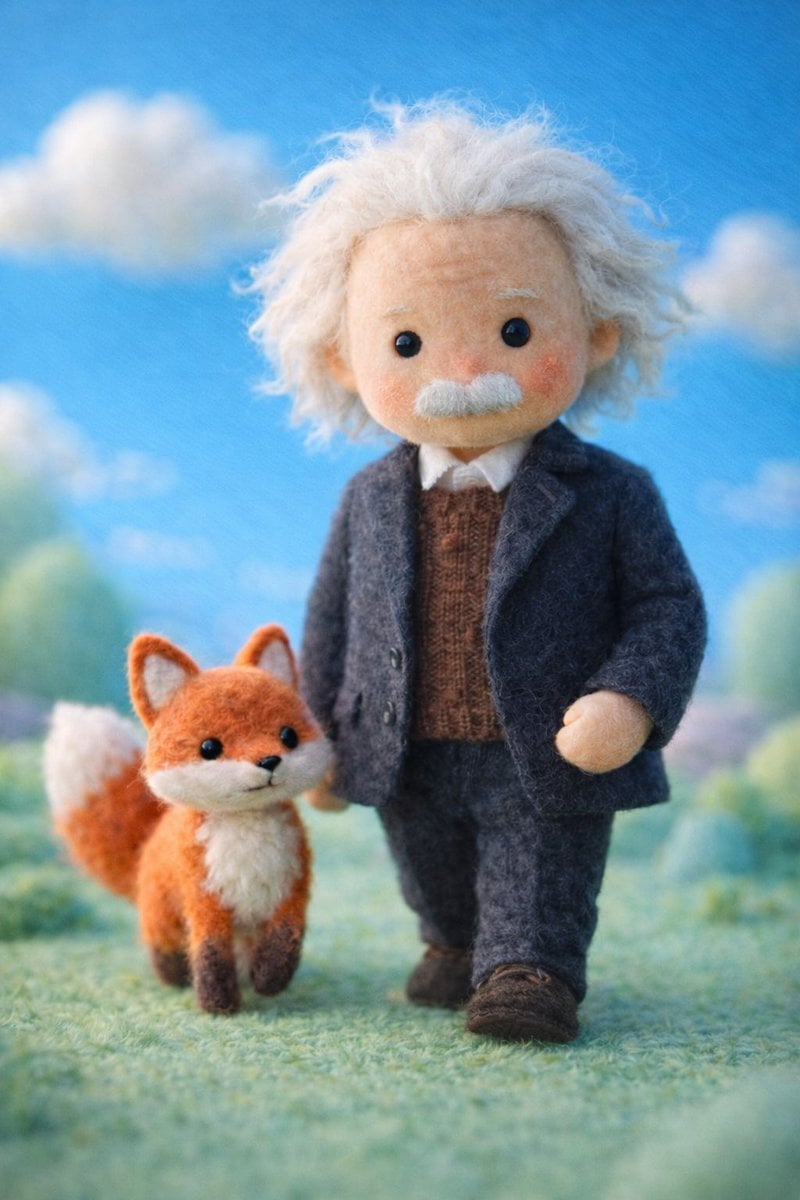 A handcrafted felt miniature illustration of Celebrity reimagined as a soft wool doll character.... thumbnail 3