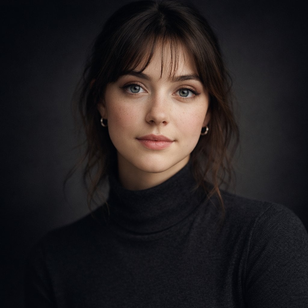 Ultra-realistic studio portrait of a young woman, front-facing, centered composition, symmetrica... thumbnail 2
