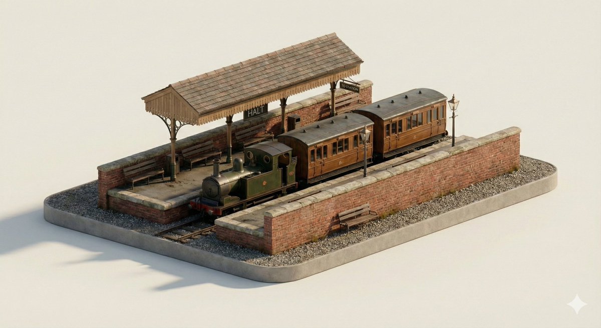 Clean, Minimal 3D Isometric Diorama OF A Subject Stop, Featuring sample 3