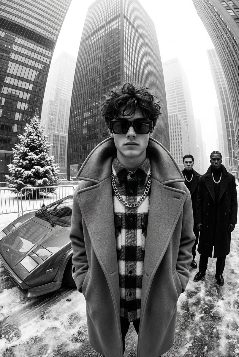 Black-and-white, High-contrast, Ultra-glamorous Street Fashion Editorial Photograph Taken With AN sample 1