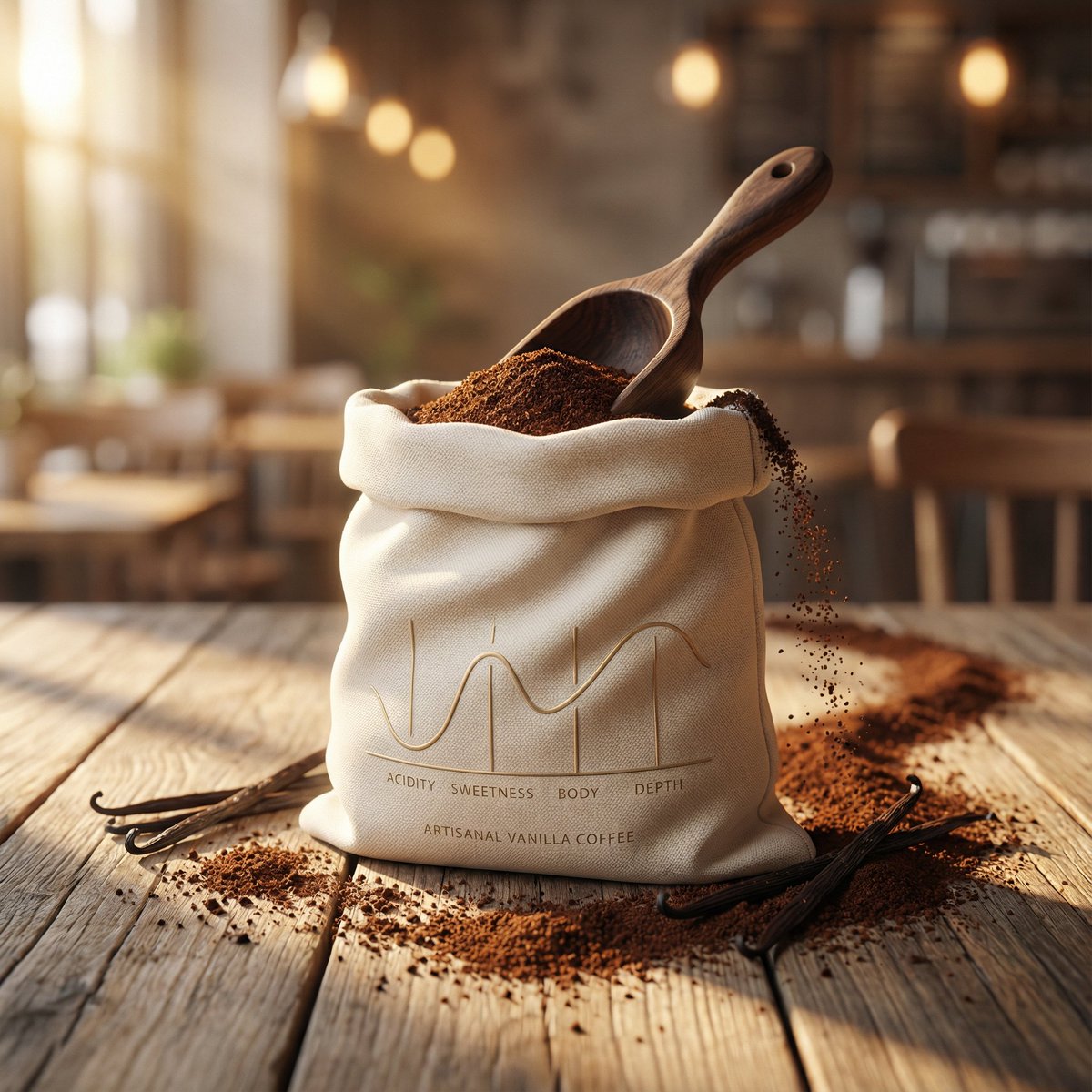 Luxury Product Photography OF Artisanal Vanilla Ground Coffee Packaged IN sample 1