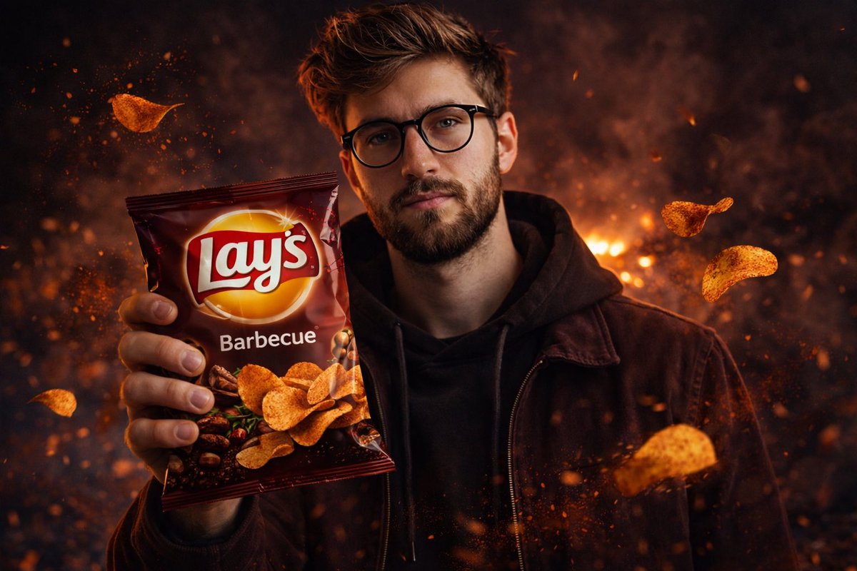 Cinematic, Ultra-realistic Advertising Shot OF A Man Holding A Lay’s sample 3
