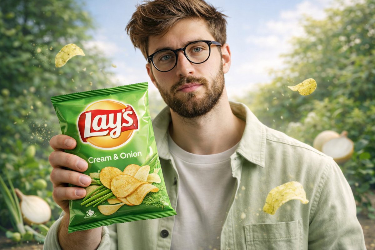 Cinematic, Ultra-realistic Advertising Shot OF A Man Holding A Lay’s sample 4