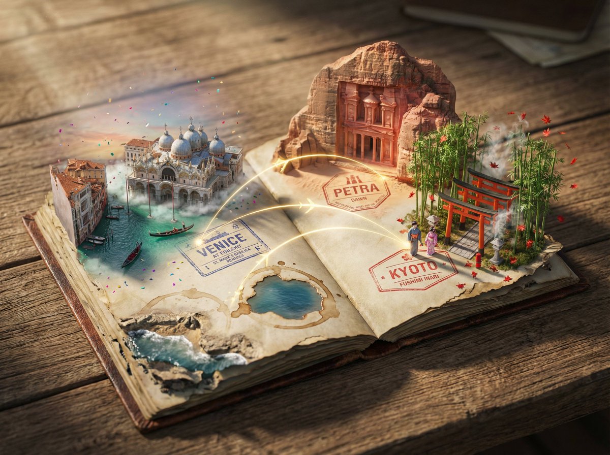 Epic 3D Scene: A Weathered Passport Lies Open, Its Visa sample 2