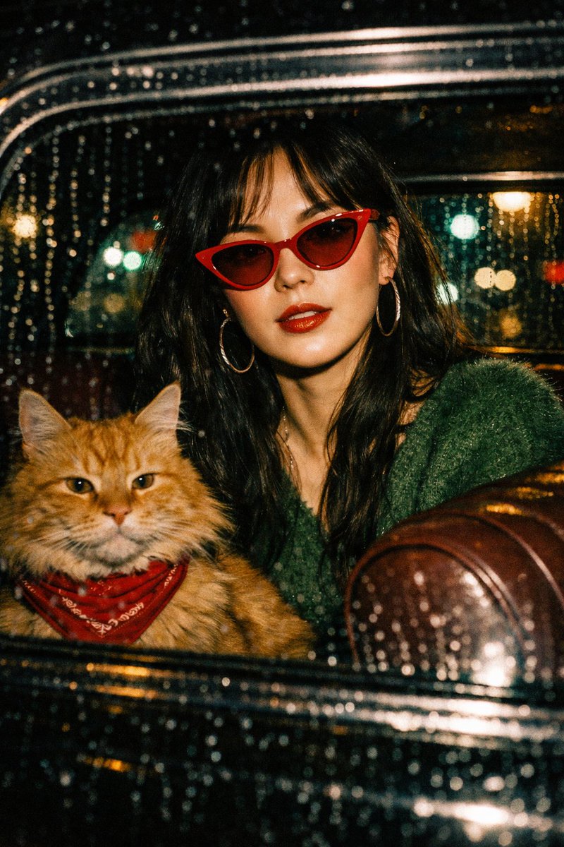 Cinematic Flash-photography Shot Viewed Through A Rain-streaked Car Window AT sample 1